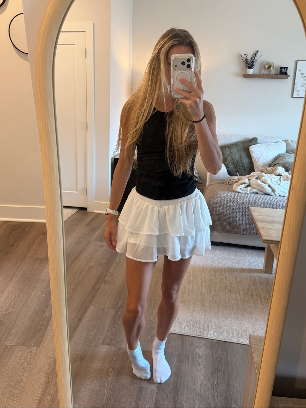 Women’s White Ruffled Mini Skirt - Layered Tennis Style
